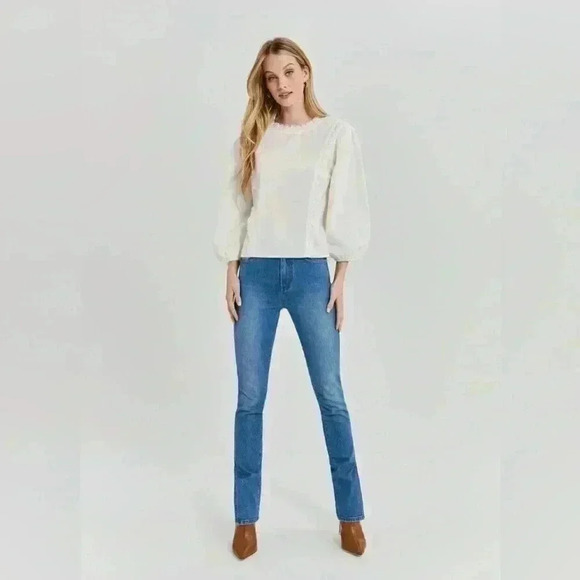 NEW Something Navy Raw Edge Balloon Sleeve Corduroy Ivory Top/Blouse Women’s L - Picture 1 of 12